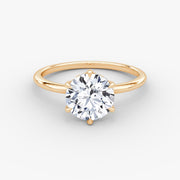 Round Cut - Plain Band Hidden Halo - Classic Engagement Ring- 14 K Gold